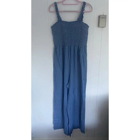 DRAPER JAMES RSVP Blue CHAMBRAY JUMPSUIT Size XL 100% Cotton - Picture 1 of 9